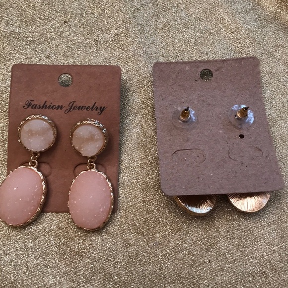 NWT Druzy Stone Earrings - Peach OR Burgundy OR Navy + Ivory Teardrop Studs - Picture 12 of 12